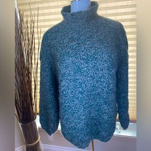 Handmade Knit Green and Cream Sweater with Puffy Sleeves